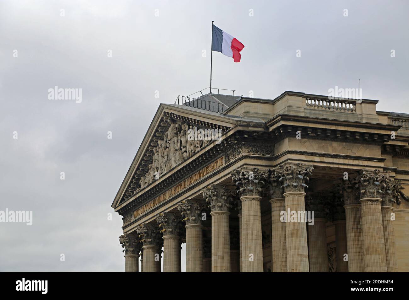 Side view at the Pantheon with the flag - Paris, France Stock Photo