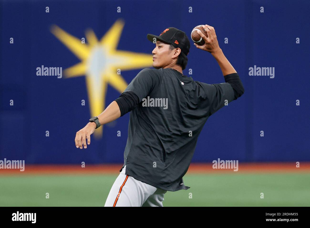 Shintaro Fujinami of the Baltimore Orioles walks off the mound in