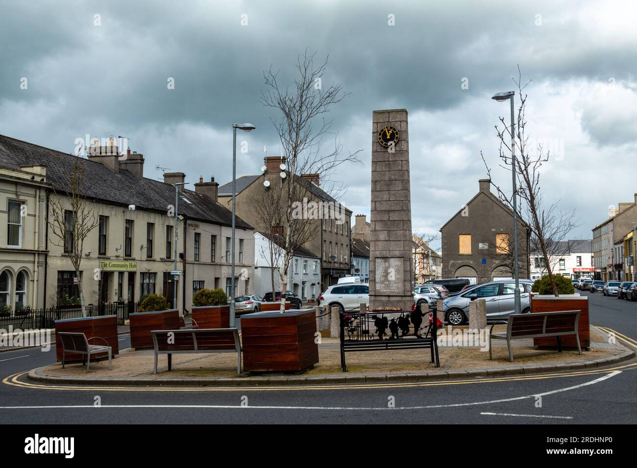 The war memorial in Church Square, Rathfriland, Co. Down, Northern Ireland, UK. Stock Photo