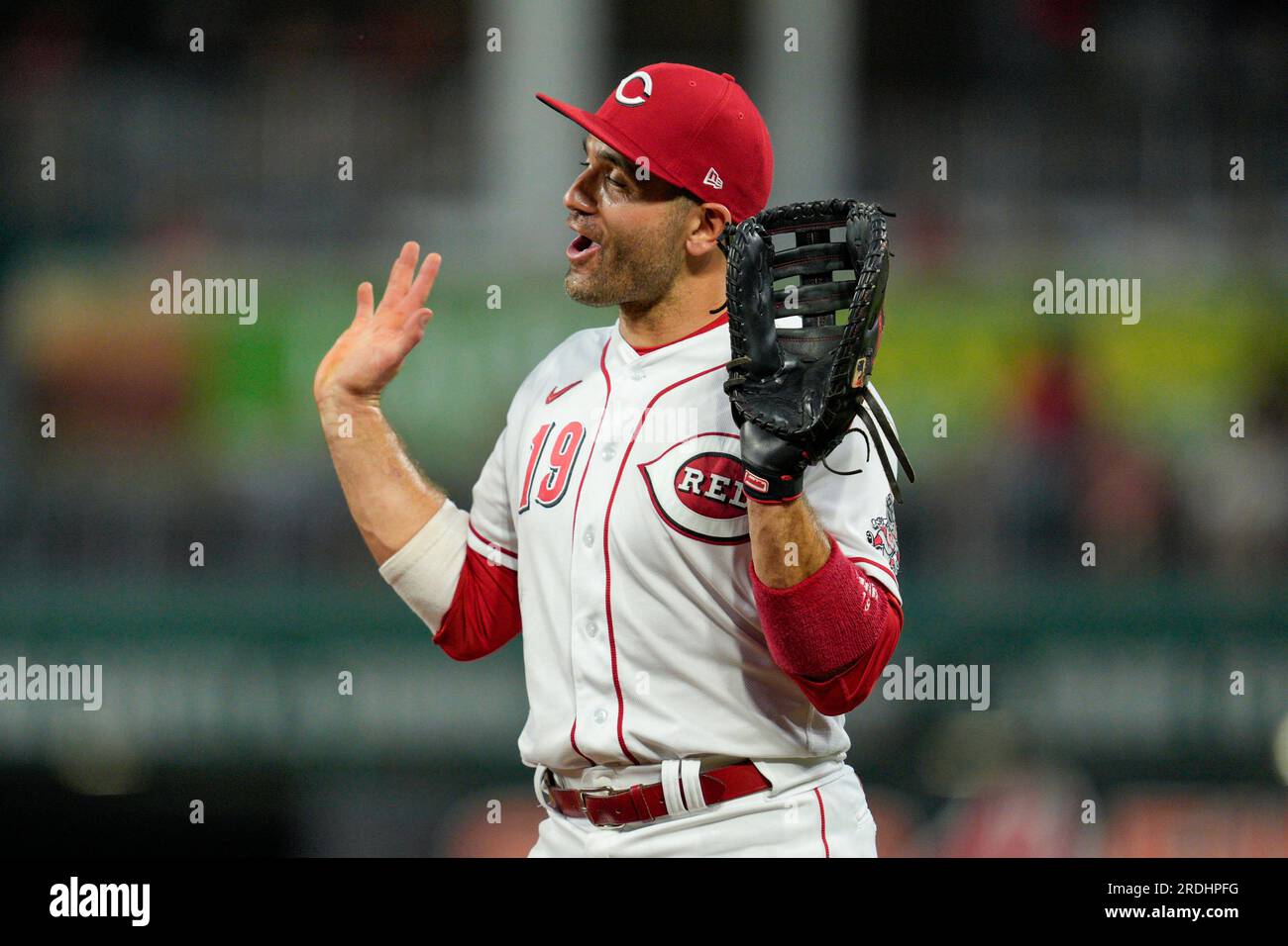 Cincinnati Reds first baseman Joey Votto (19) gestures during a