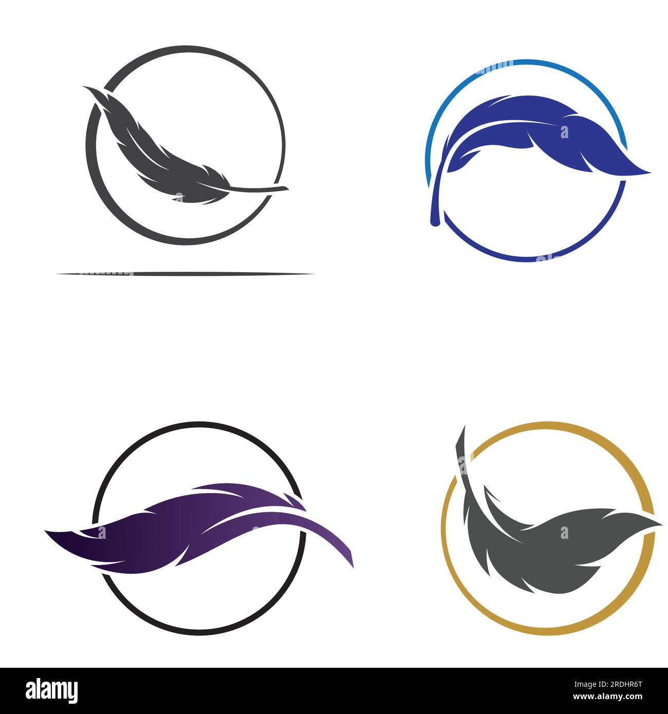feather logo of fowl breed and pen made of feather using vector icon ...