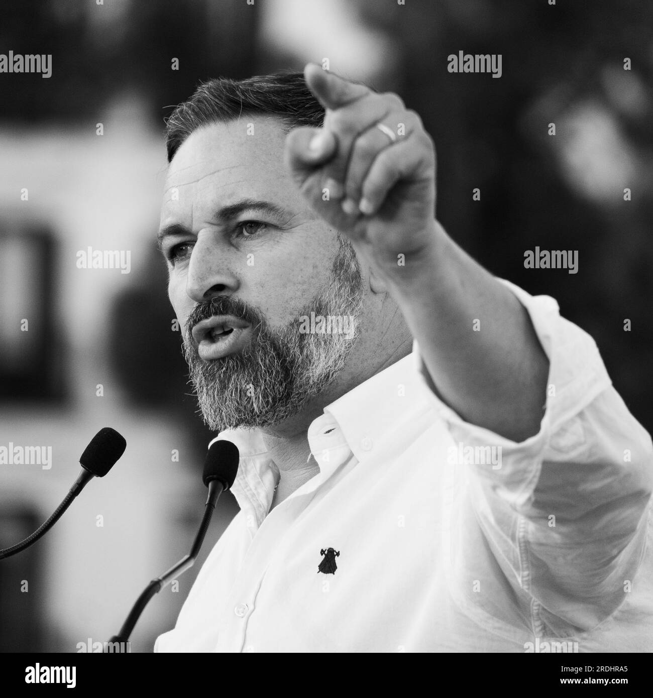 The leader of the VOX party, Santiago Abascal during the closing rally of the Vox party campaign, before the 23J general elections, Plaza de Colon, Ma Stock Photo