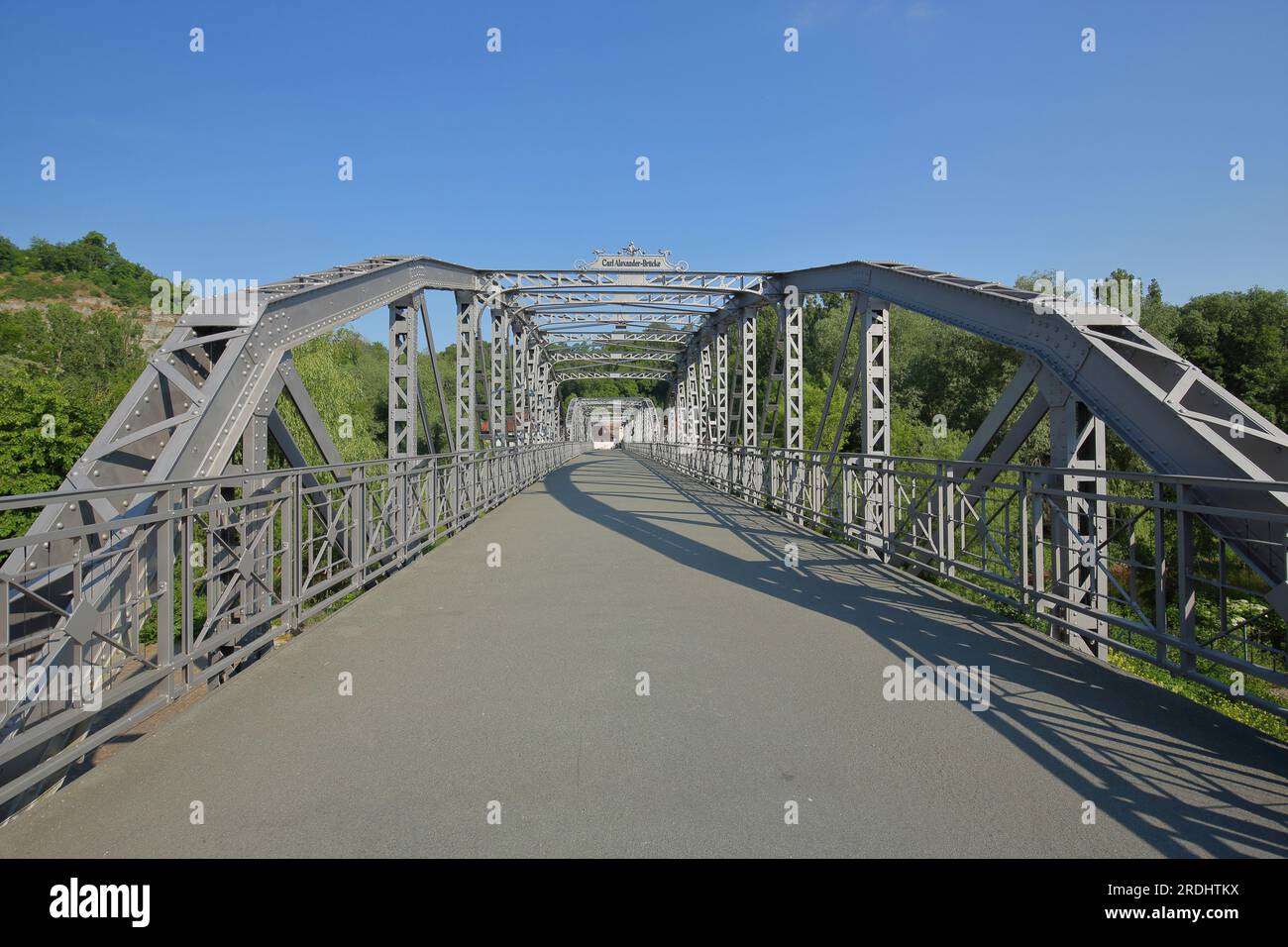Carl Alexander Bridge built in 1892 over the Saale River with steel girders, Dorndorf, Dornburg-Camburg, Thuringia, Germany Stock Photo