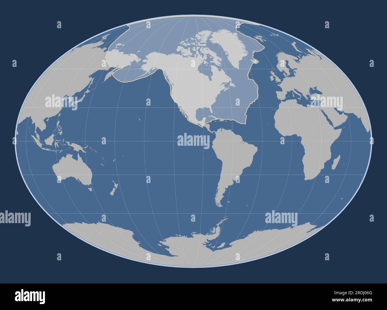 North American tectonic plate on the solid contour map in the Fahey