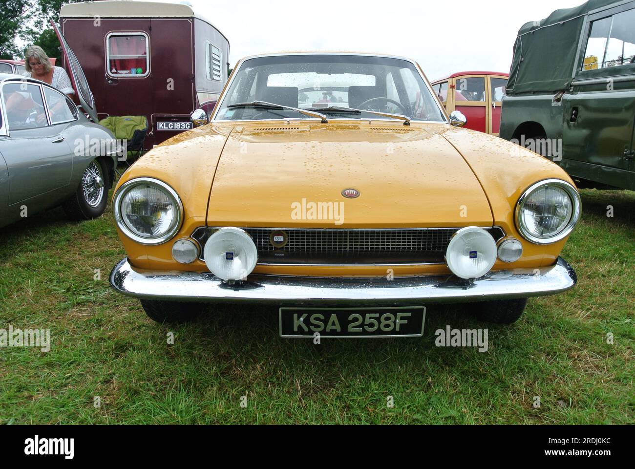 A 1968 Fiat 124 Sport Coupe parked on display at the 48th Historic Vehicle Gathering, Powderham, Devon, England, UK. Stock Photo