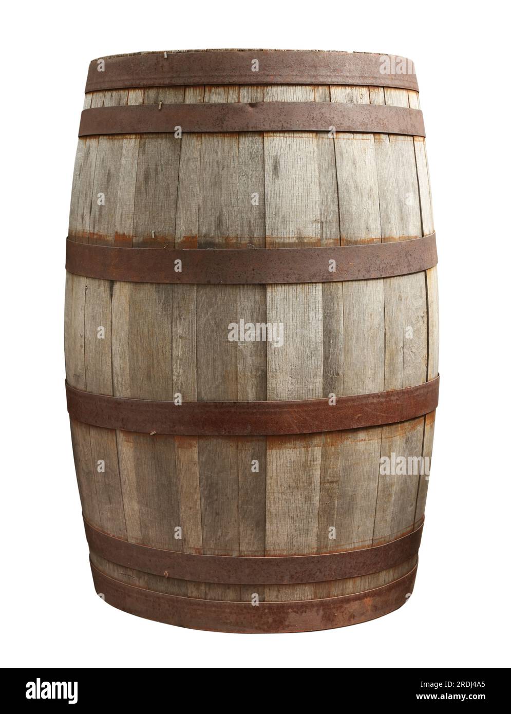 One wooden barrel with metal hoops isolated on white Stock Photo Alamy
