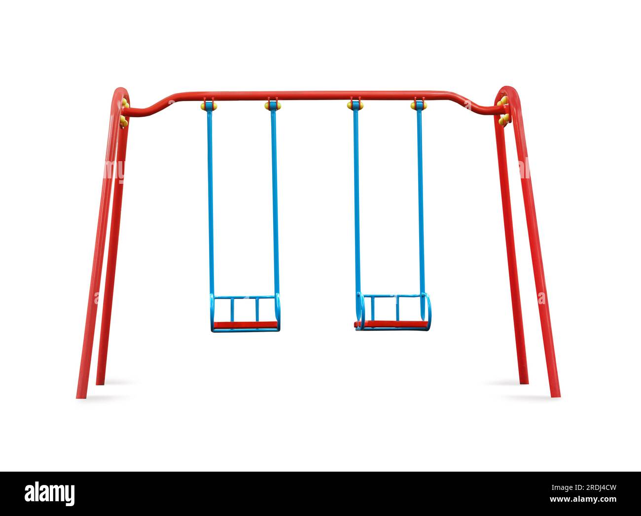 Colorful swings isolated on white. Modern playground equipment Stock Photo