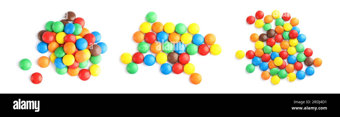 Set of sweet colorful candies isolated on white, top view Stock Photo ...