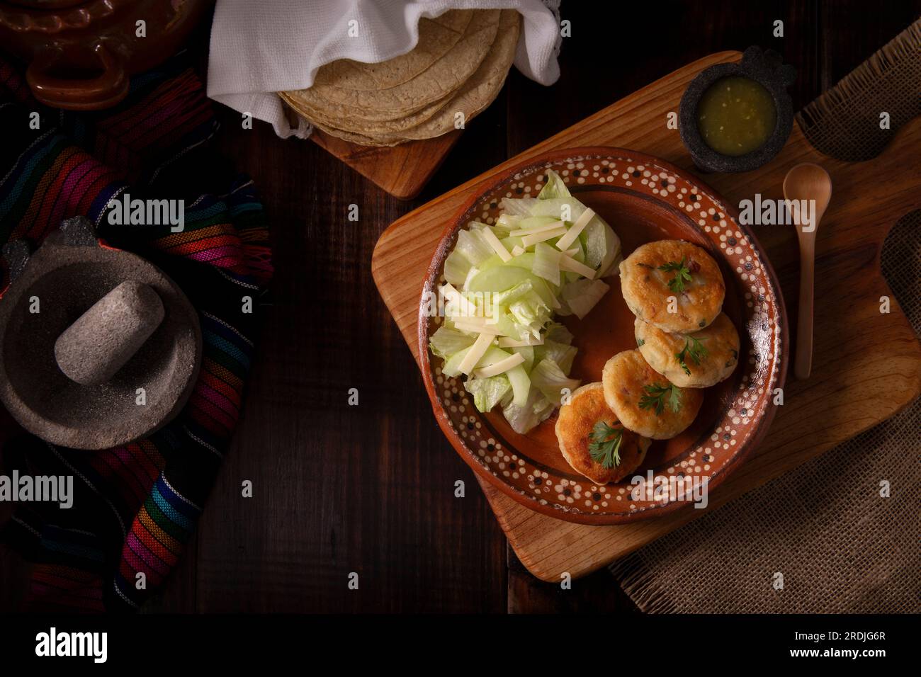 Potato pancakes, a very popular homemade dish in many countries, in traditional Mexican cuisine they are known as 'Tortitas de Papa', it is an easy, f Stock Photo