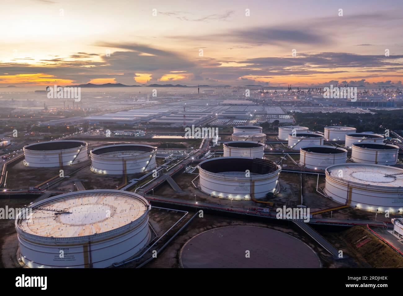 Aerial view drone of oil storage tank with oil refinery factory ...