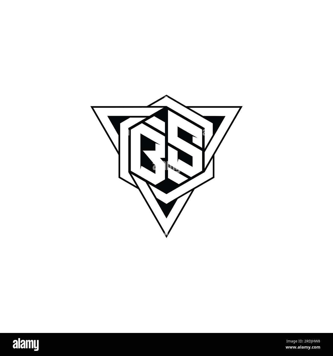 BS Letter Logo monogram hexagon shape with triangle geometric outline sharp modern style design template Stock Photo
