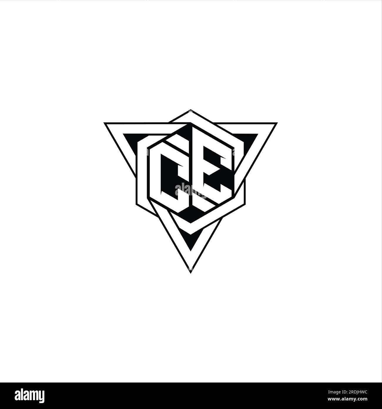 CE Letter Logo monogram hexagon shape with triangle geometric outline