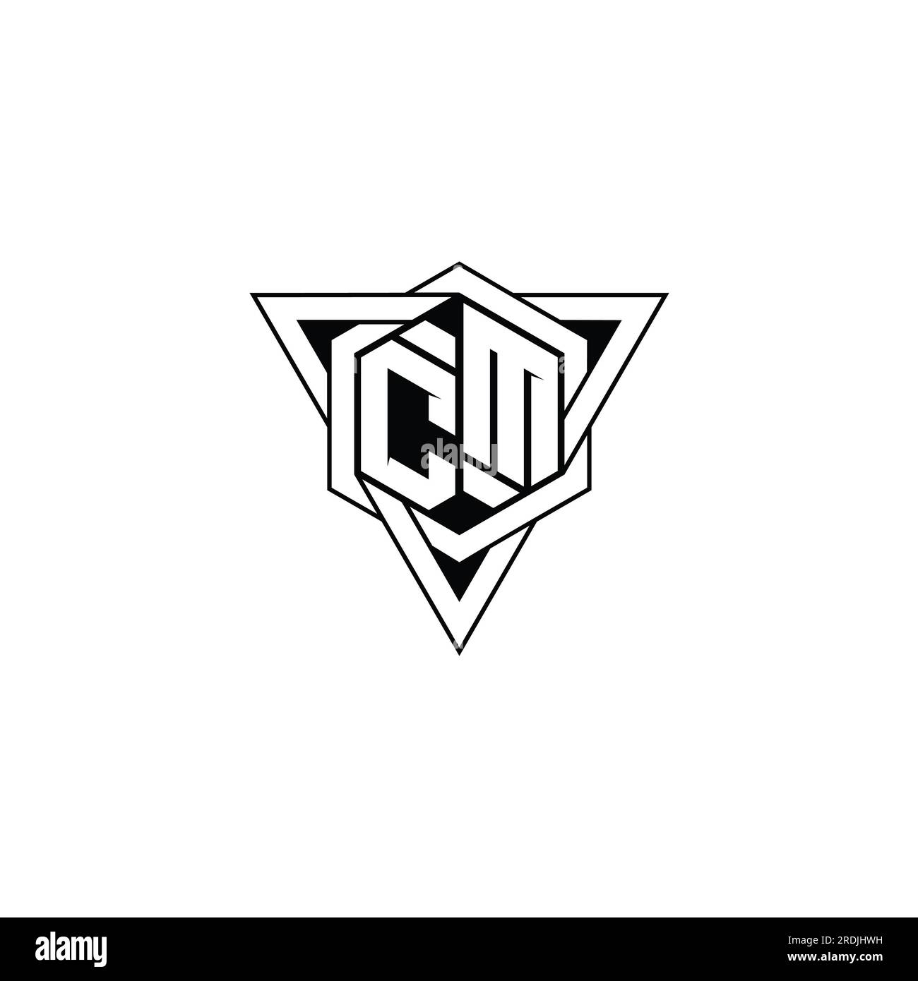 CM Letter Logo monogram hexagon shape with triangle geometric outline ...