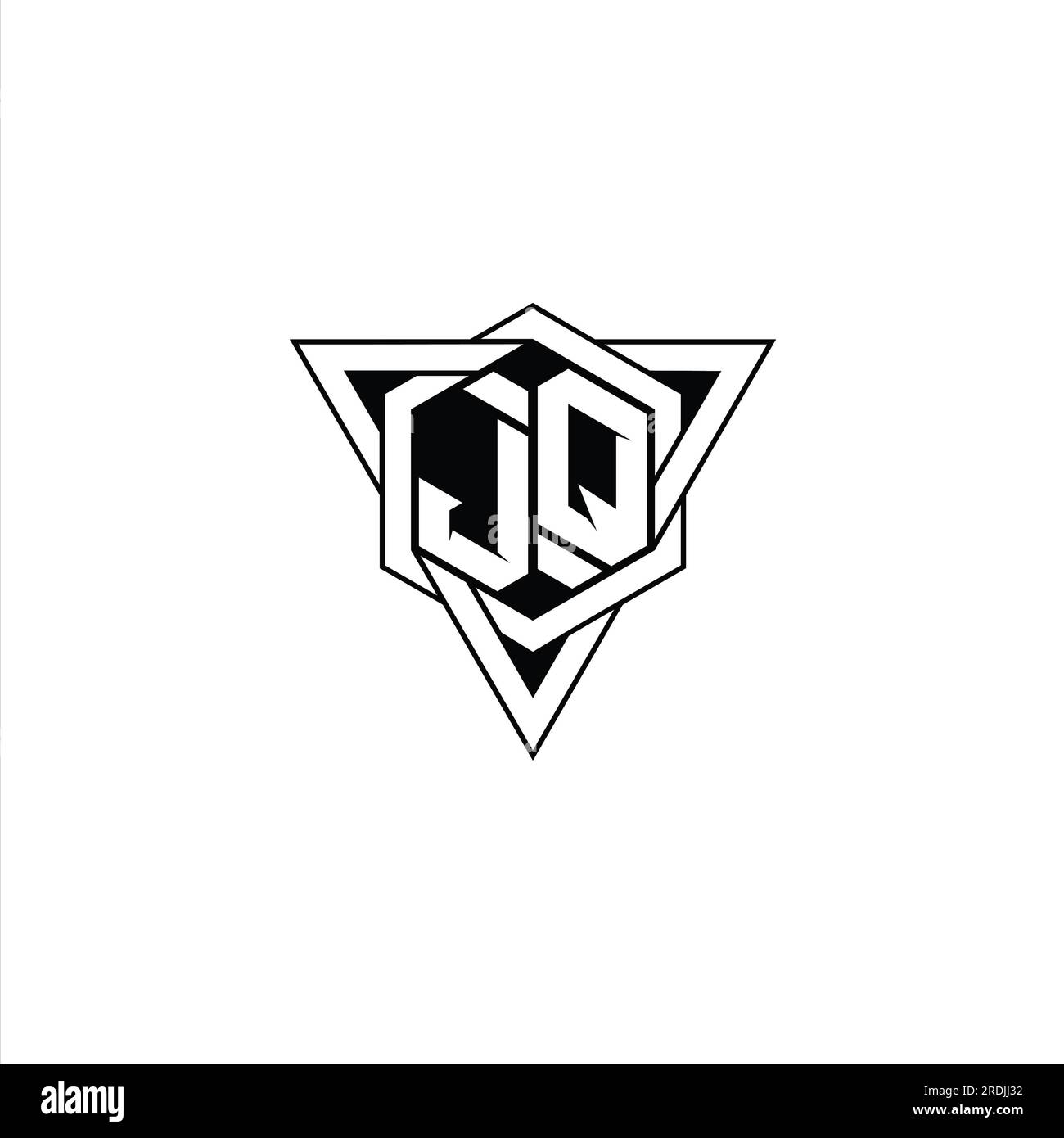 JQ Letter Logo monogram hexagon shape with triangle geometric outline ...