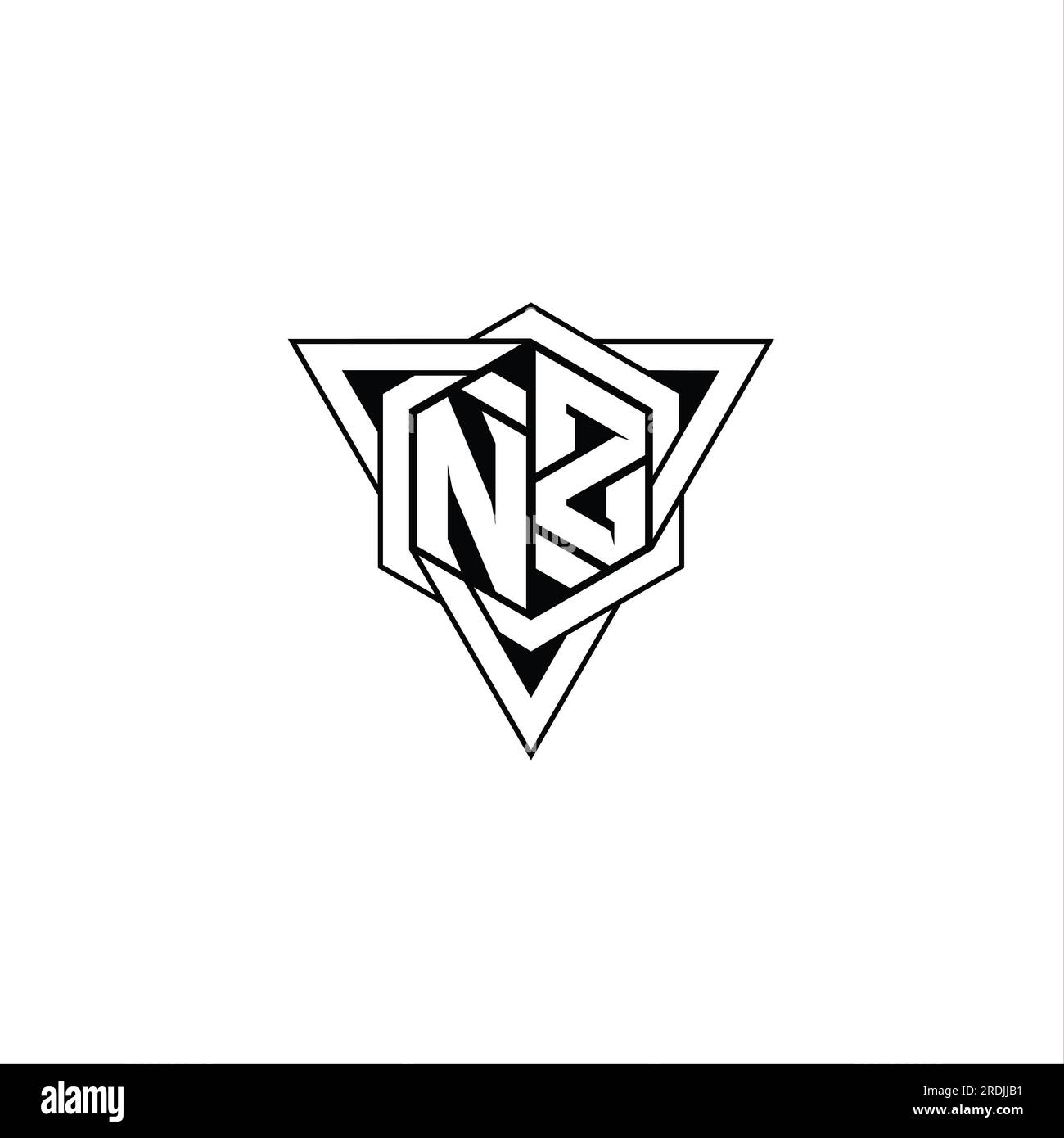 NZ Letter Logo monogram hexagon shape with triangle geometric outline ...