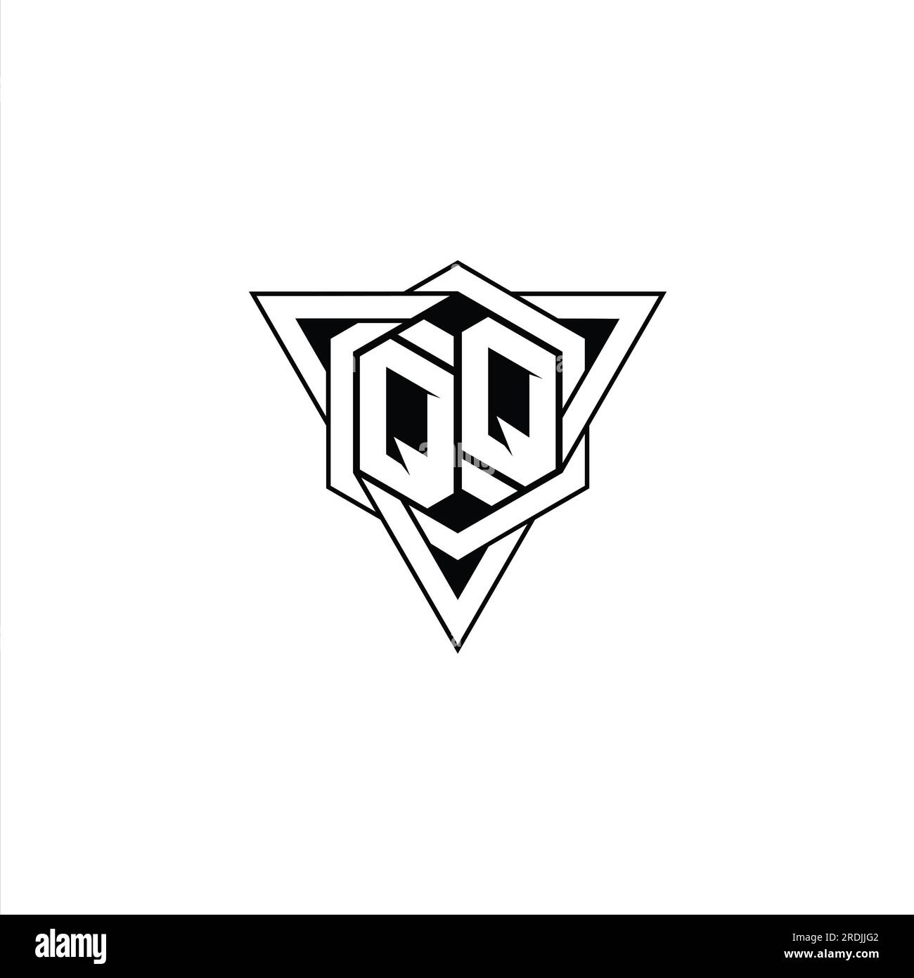 QQ Letter Logo monogram hexagon shape with triangle geometric outline ...