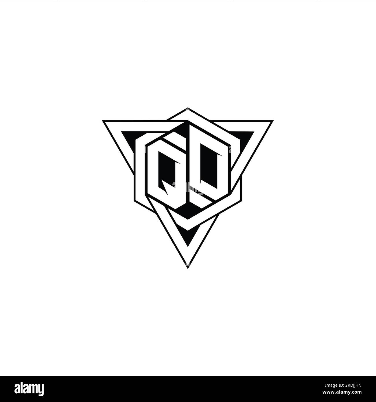 QD Letter Logo monogram hexagon shape with triangle geometric outline ...