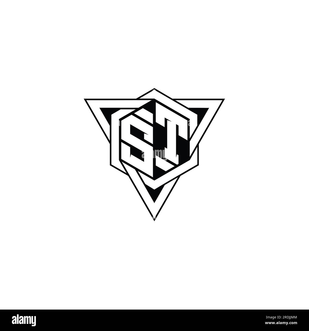 ST Letter Logo monogram hexagon shape with triangle geometric outline