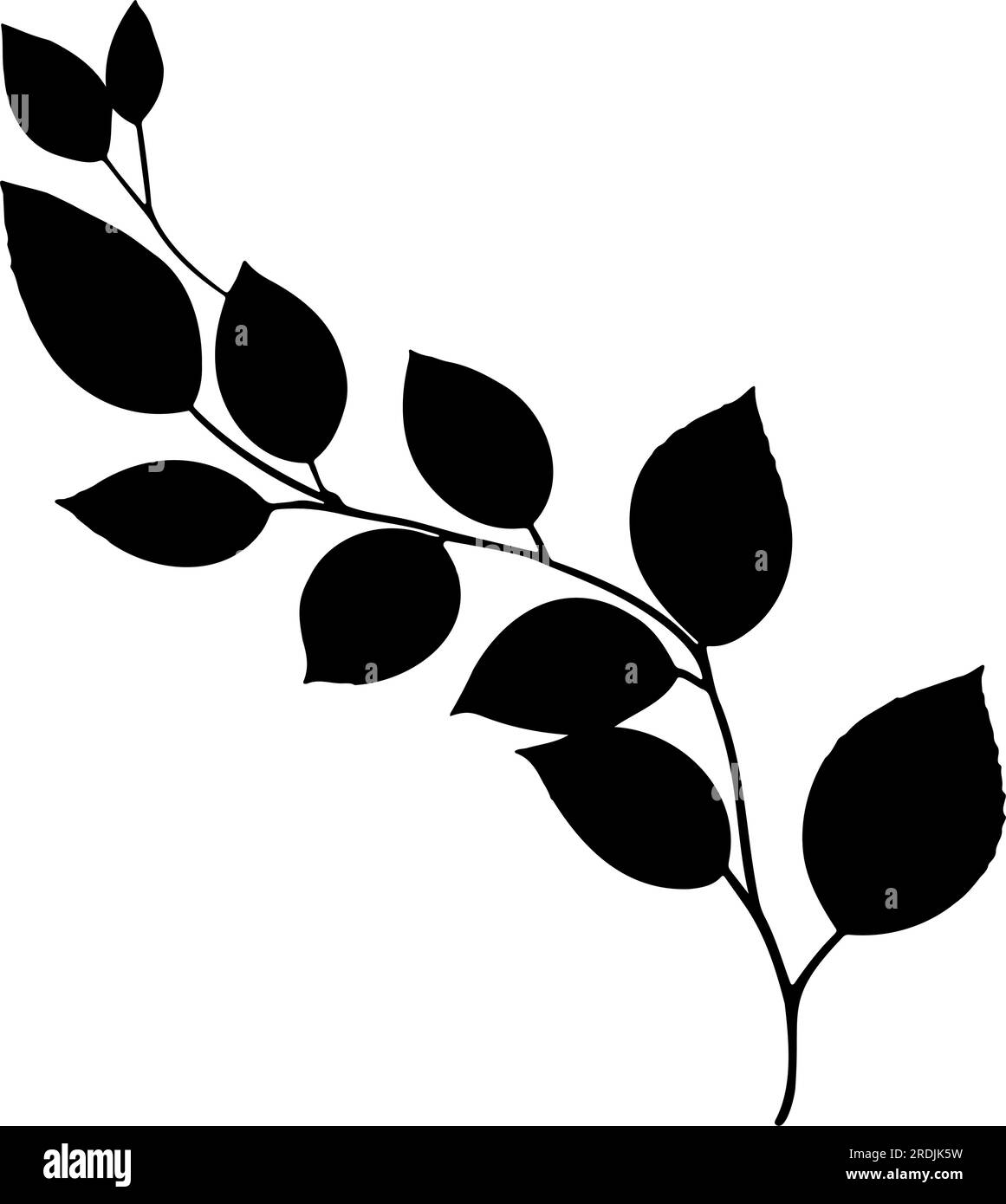 Twig with leaves silhouette. Vector illustration Stock Vector