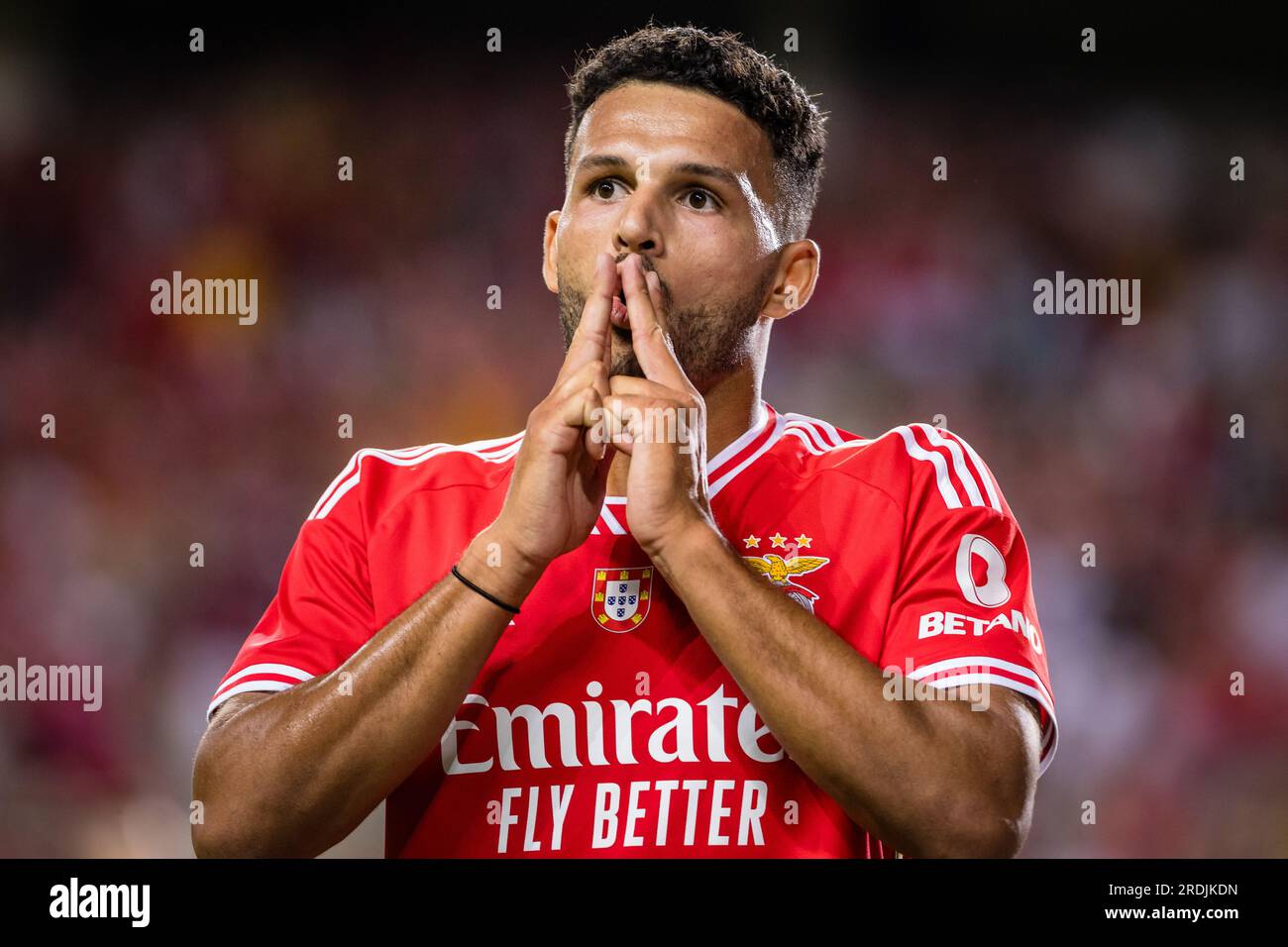 Faro, Portugal. 20th July, 2023. Goncalo Ramos celebrates a goal of SL Benfica during the Algarve Cup (Pre-Season Friendly) football match between Al Nassr FC and SL Benfica at Estadio Algarve.(Final score: Al Nassr FC 1 - 4 SL Benfica) Credit: SOPA Images Limited/Alamy Live News Stock Photo