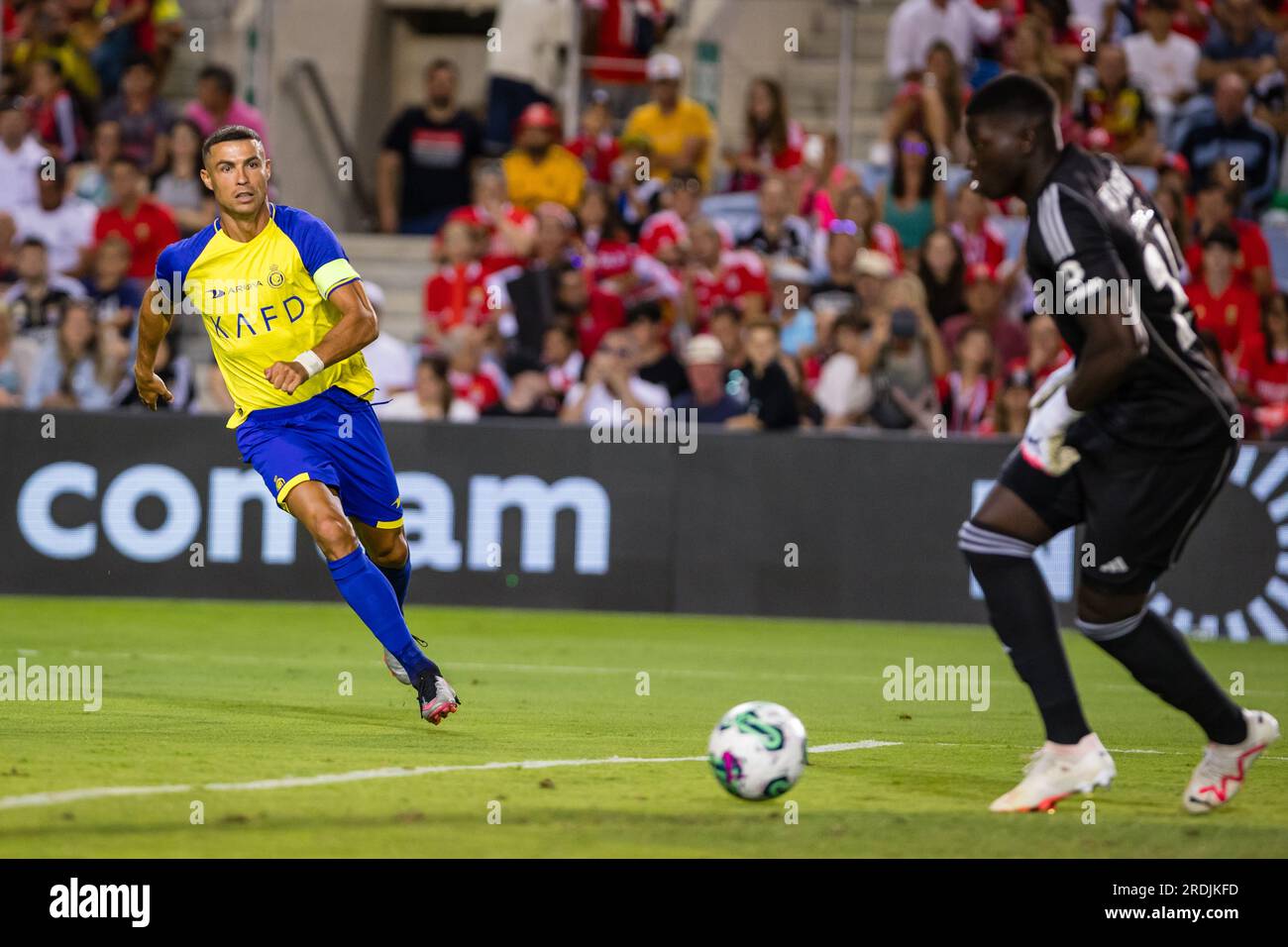 Faro, Portugal. 20th July, 2023. Samuel Soares of SL Benfica (R) and Cristiano Ronaldo of Al Nassr FC (L) in action during the Algarve Cup (Pre-Season Friendly) football match between Al Nassr FC and SL Benfica at Estadio Algarve.(Final score: Al Nassr FC 1 - 4 SL Benfica) Credit: SOPA Images Limited/Alamy Live News Stock Photo