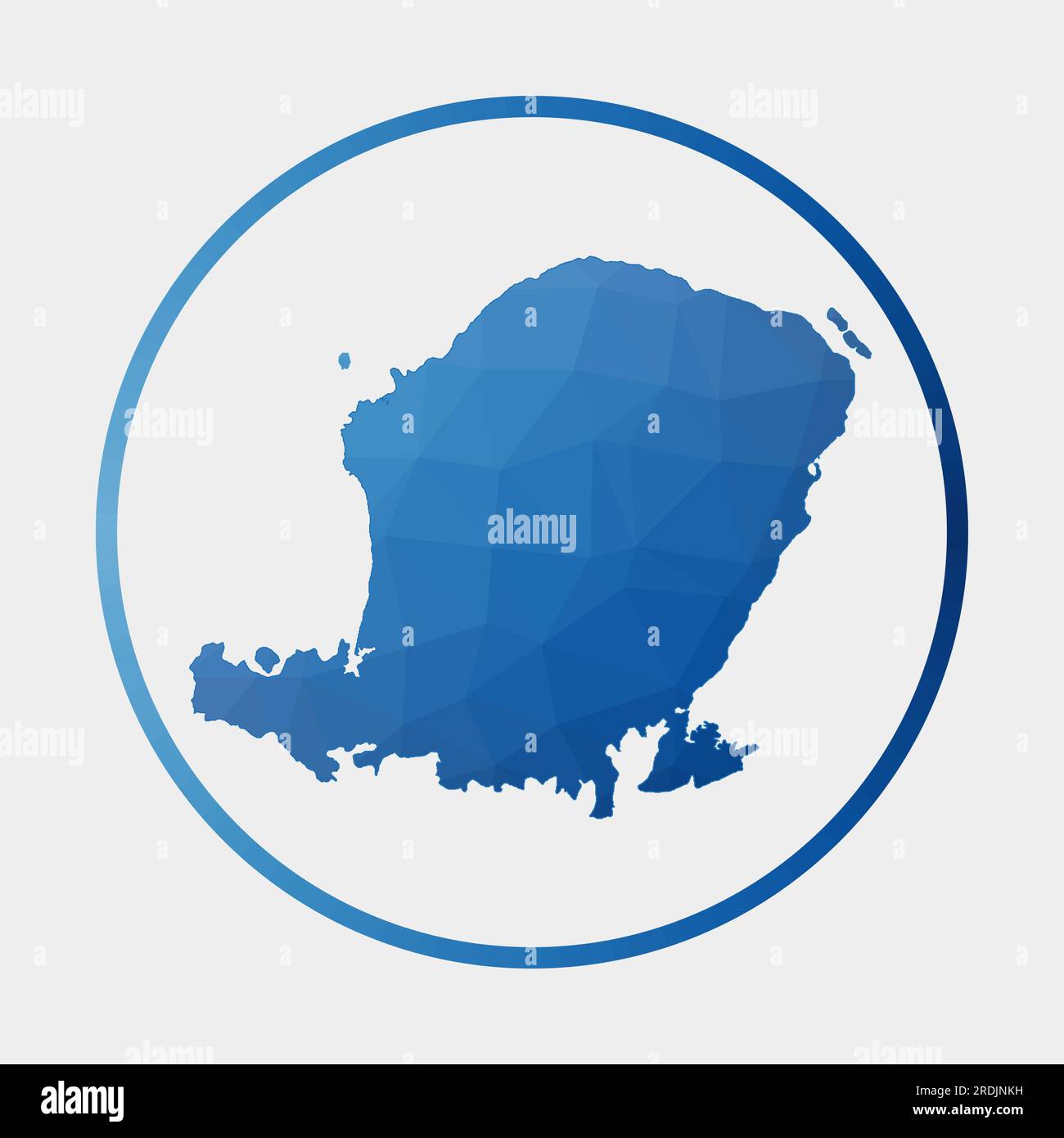 Lombok icon. Polygonal map of the island in gradient ring. Round low ...