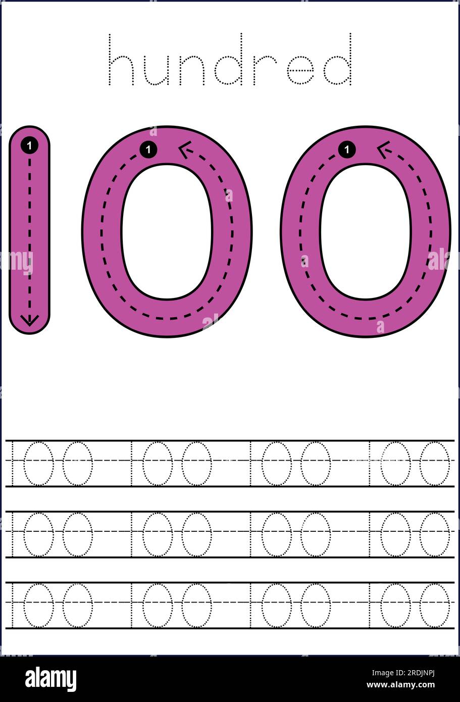 cute number 1- 100 tracing worksheets for kids and adults Stock Vector ...