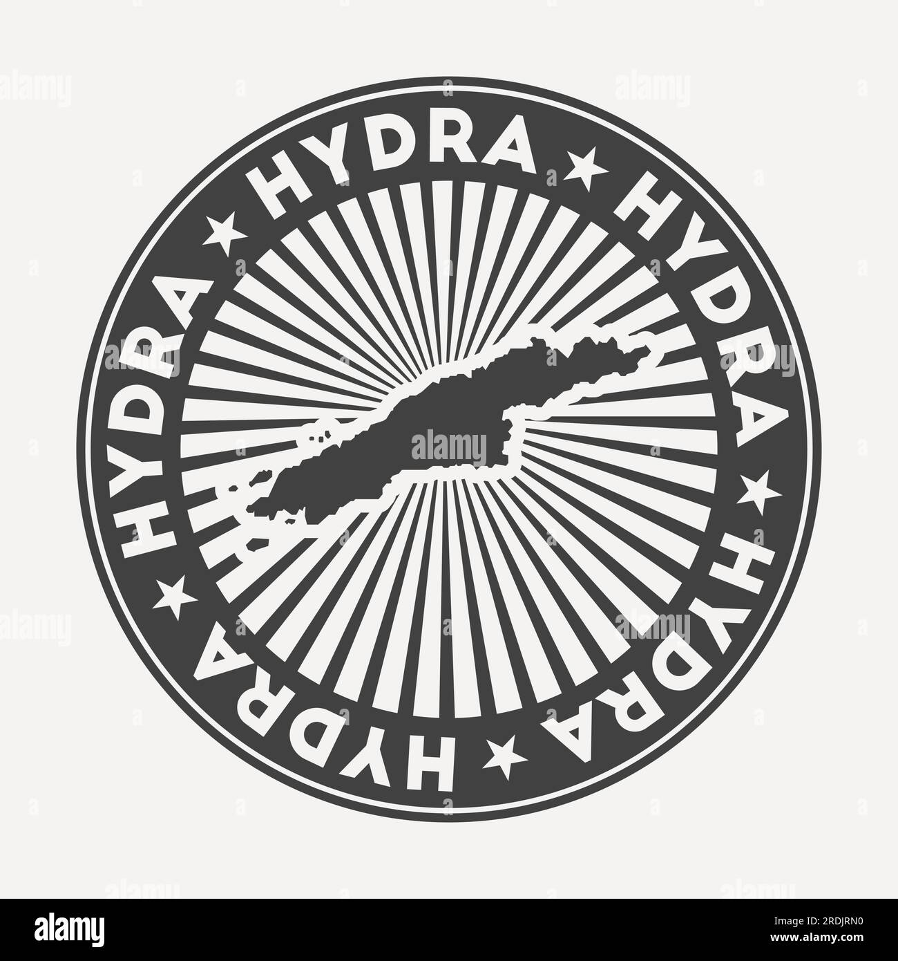 Hydra round logo. Vintage travel badge with the circular name and map of island, vector illustration. Can be used as insignia, logotype, label, sticke Stock Vector