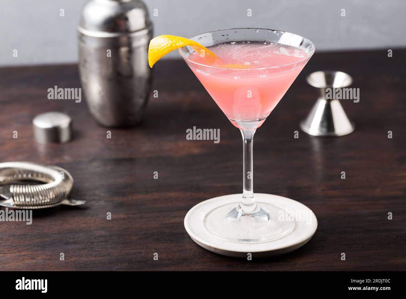 Pink Cosmopolitan Cocktail classic gin, triple sec liqueur, fresh lemon