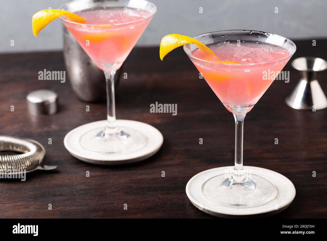 Pink Cosmopolitan Cocktail classic gin, triple sec liqueur, fresh lemon