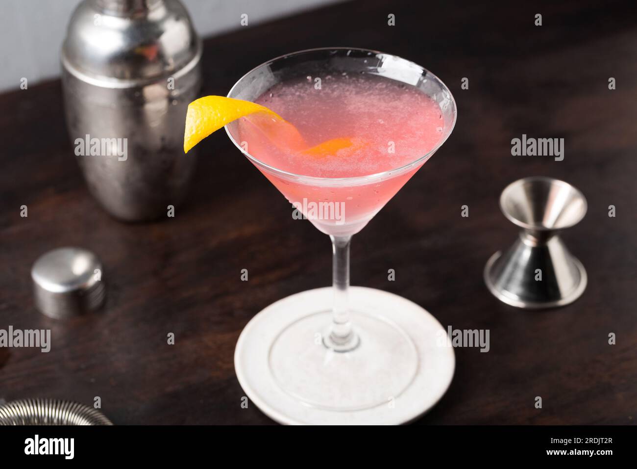 Pink Cosmopolitan Cocktail classic gin, triple sec liqueur, fresh lemon