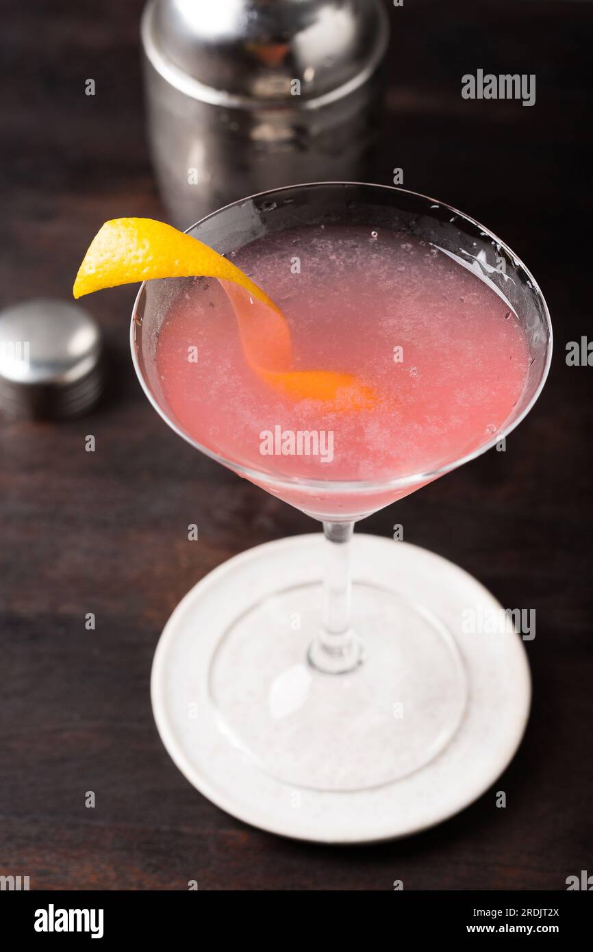 Pink Cosmopolitan Cocktail classic gin, triple sec liqueur, fresh lemon