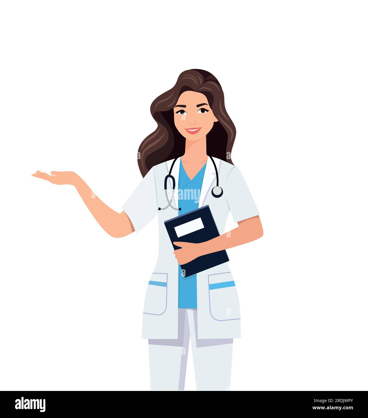 Female doctor character , Physician, Hospital, Checkup, Patient, Healthy, Treatment, Personnel Stock Vector