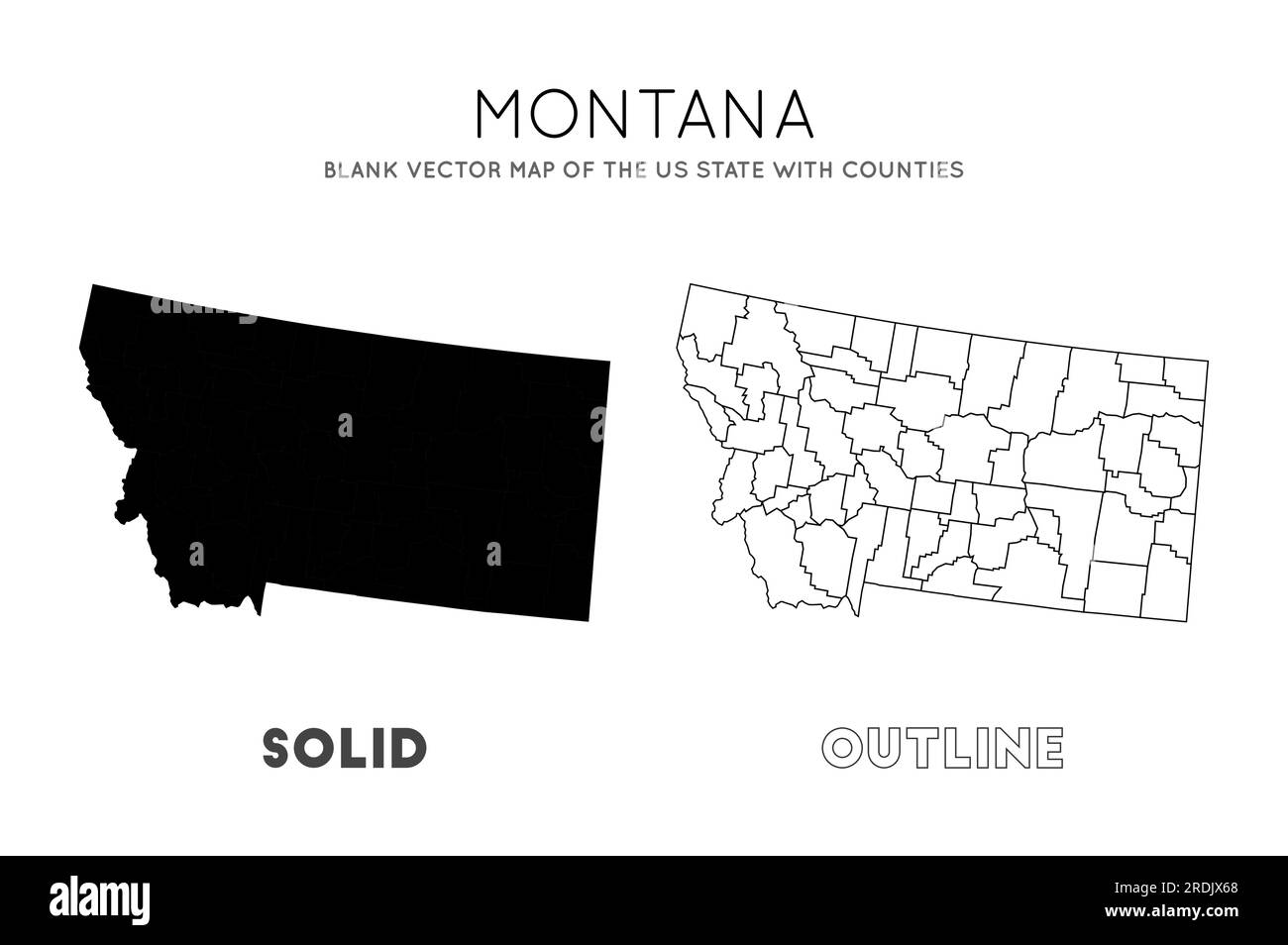 Montana map. Blank vector map of the Us State with counties. Borders of