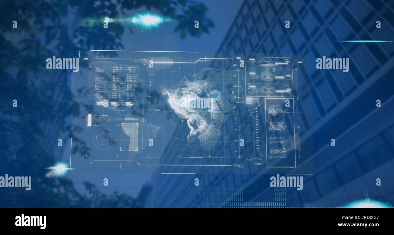 Composite of financial data processing over city Stock Photo