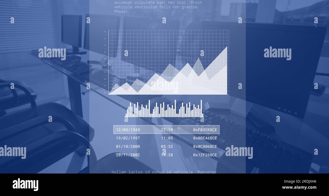Composite of financial data processing over computers Stock Photo