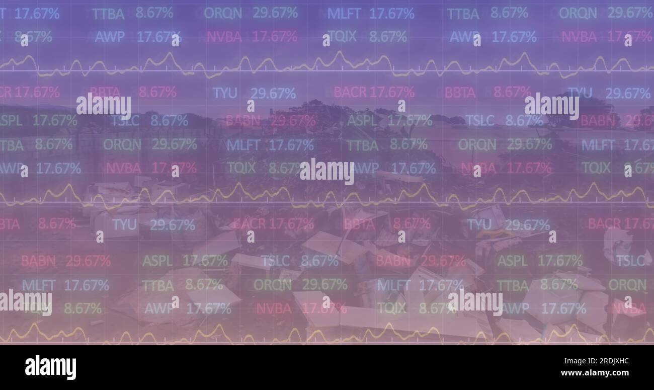 Composite of financial data processing over landscape Stock Photo