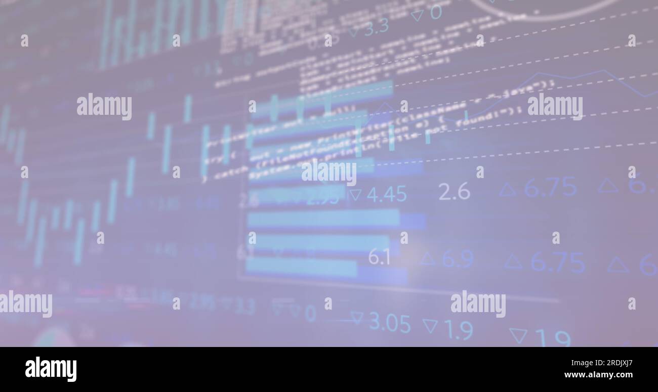 Composite of financial data processing over dark background Stock Photo