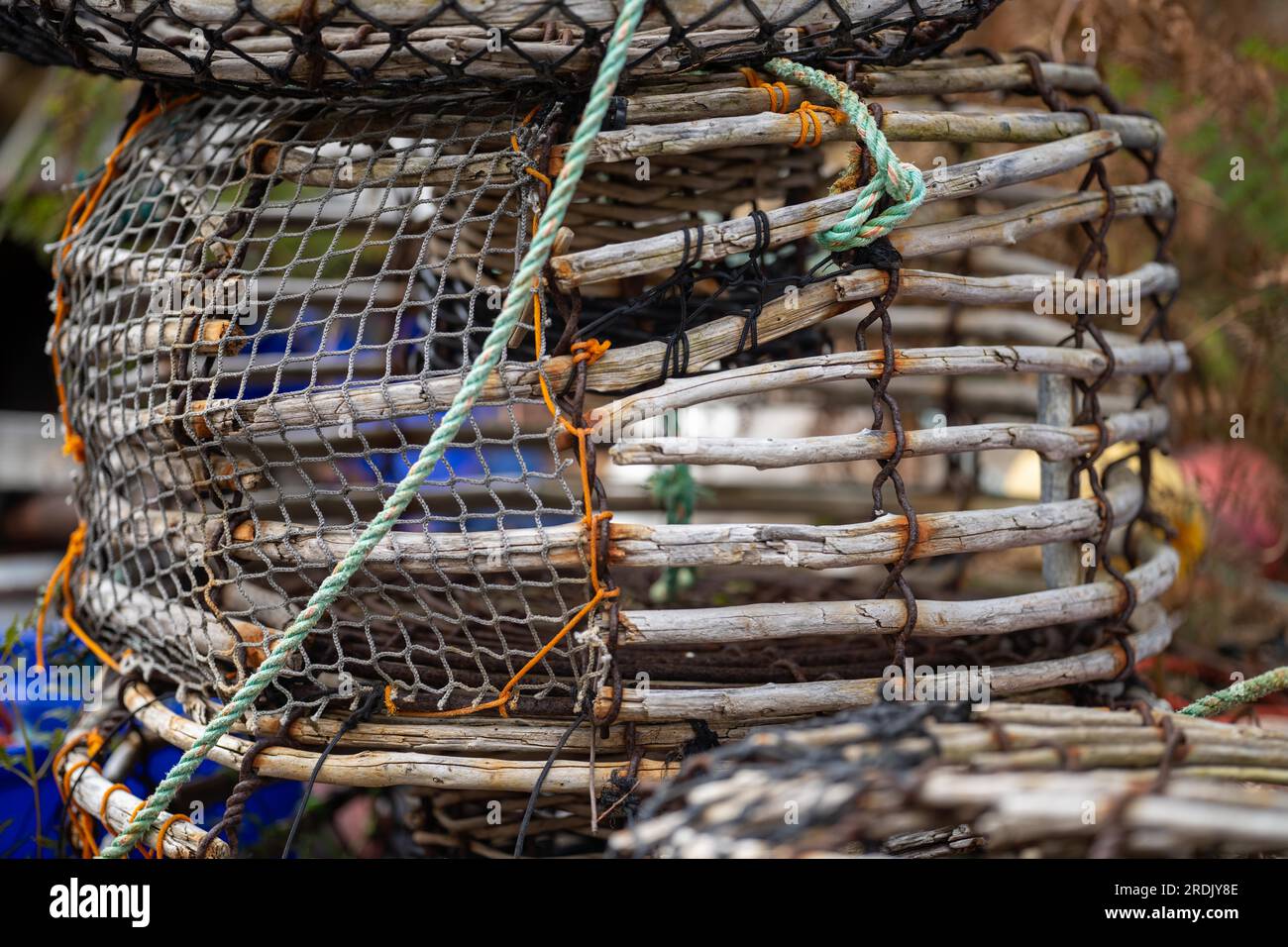 crayfish cray pots on the back of a fishing boat in tasmania australia