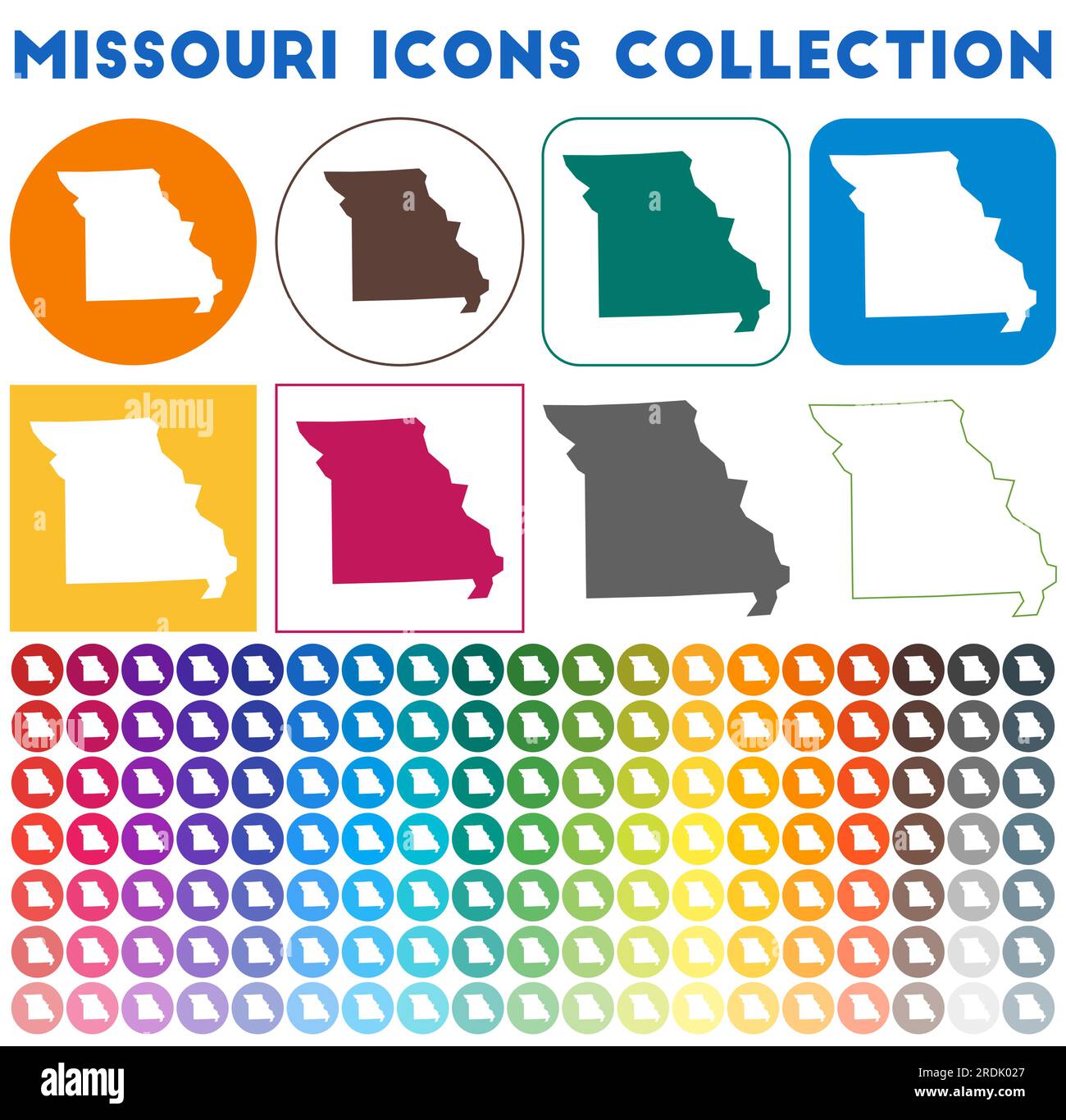 Missouri icons collection. Bright colourful trendy map icons. Modern ...