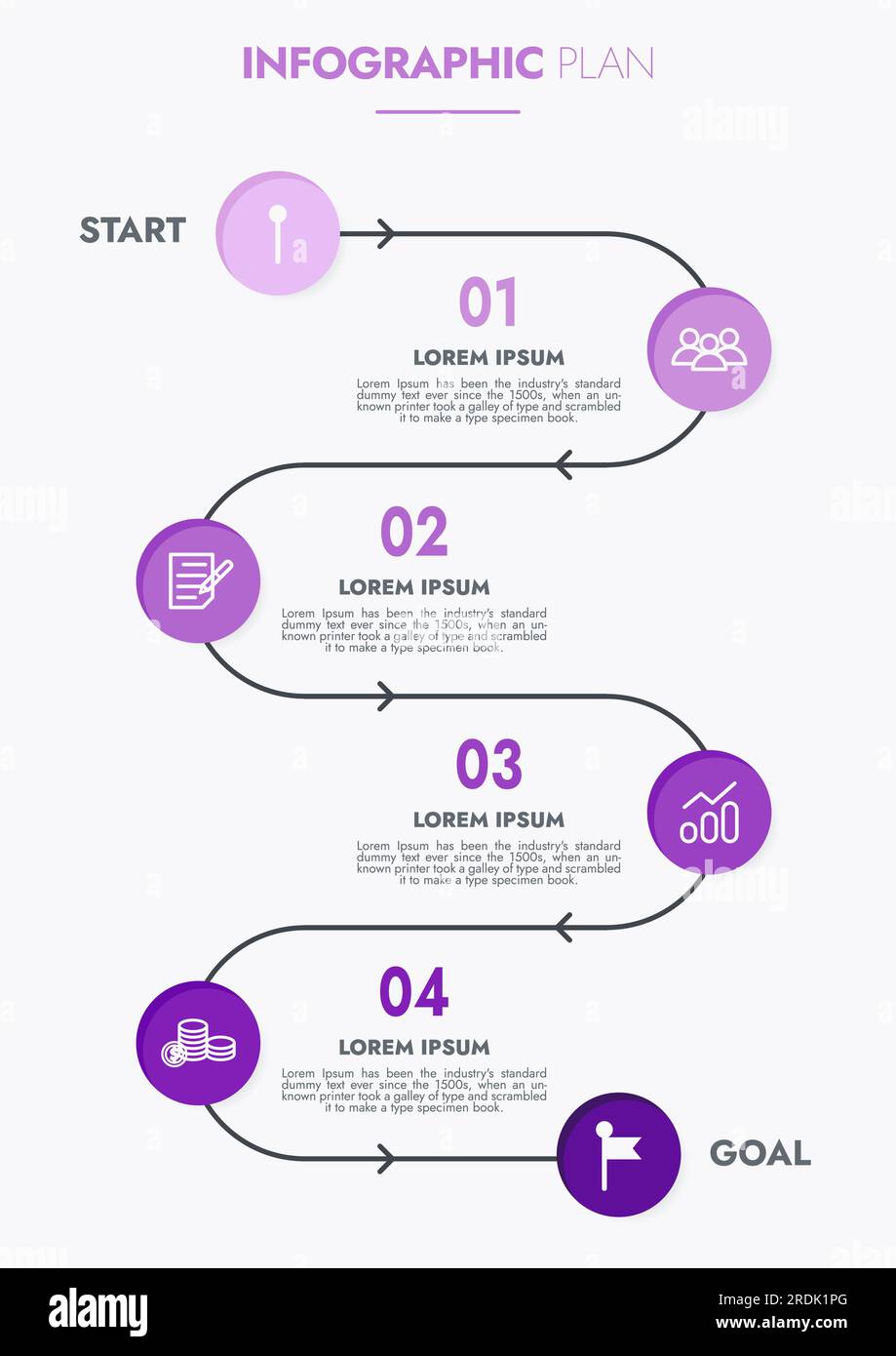 Infographic template for presentations and features data visualization includes a process chart with diagrams, steps, options. Stock Photo