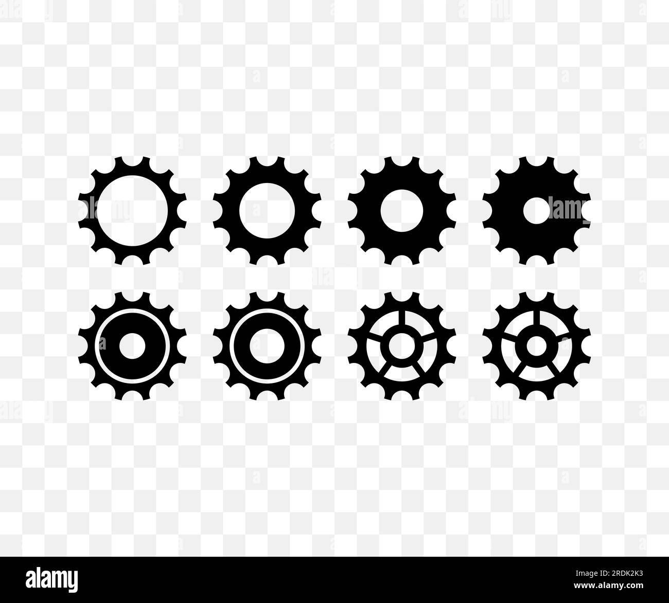 Gears set, pinion and gearwheel and mechanism, graphic design. Cogwheel, rackwheel, gearing, machinery and machine, vector design and illustration Stock Vector