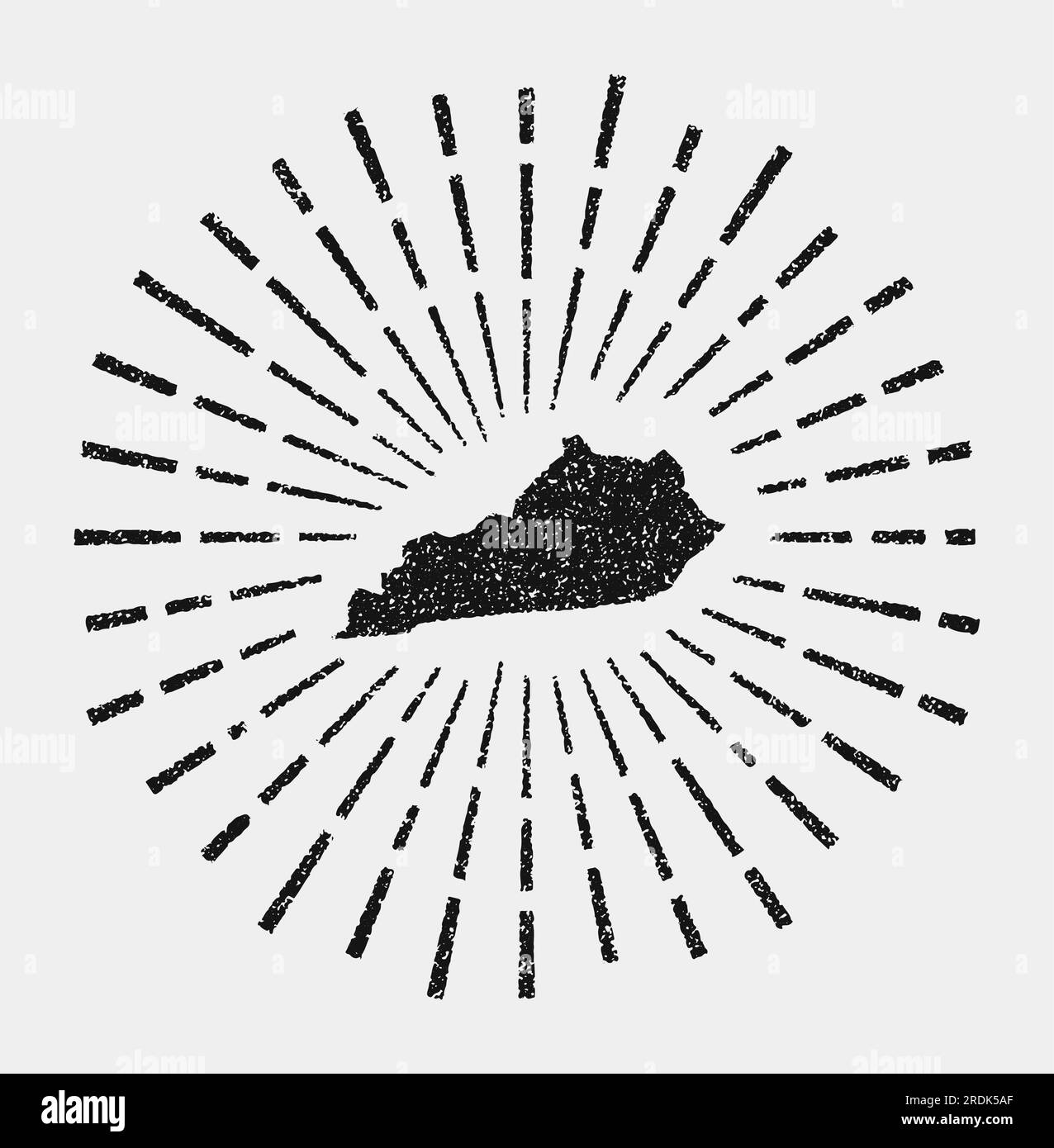 Vintage map of Kentucky. Grunge sunburst around the us state. Black