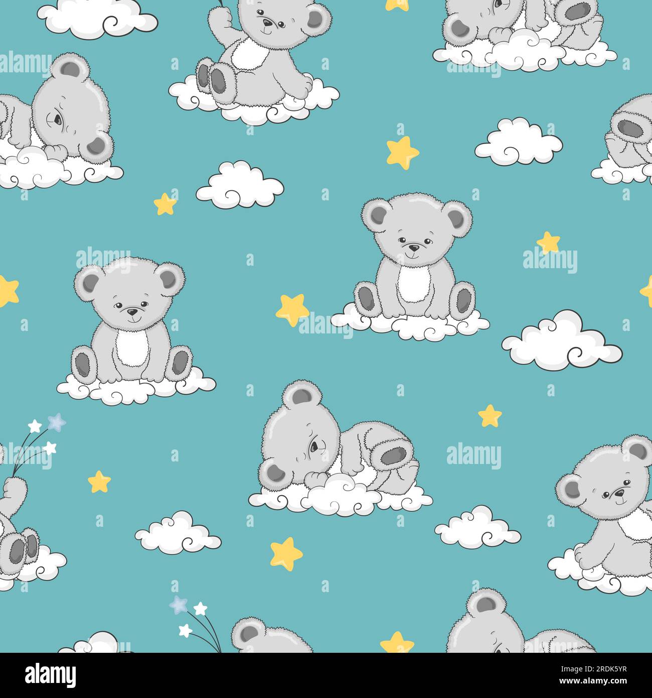 Seamless pattern with cute sleeping Teddy Bears on clouds Stock Vector ...
