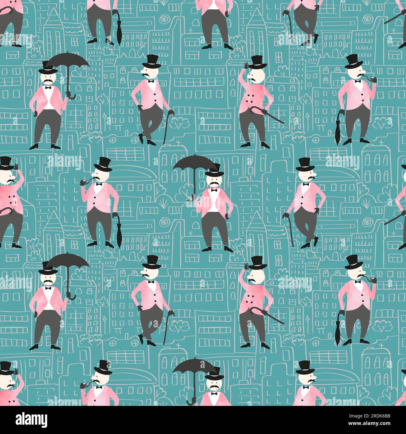 Seamless pattern with funny victorian gentlemen. Stock Vector
