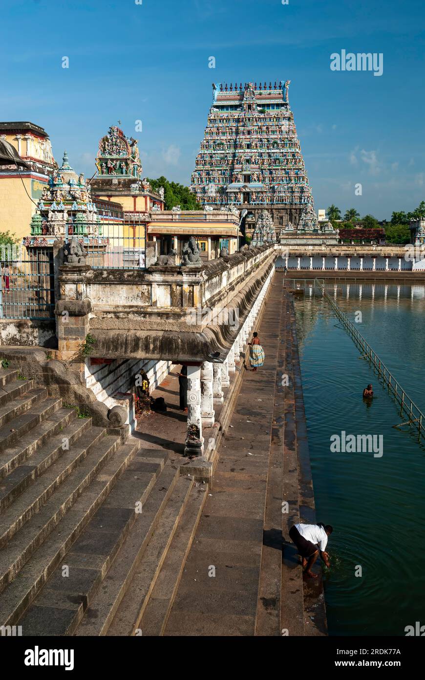 The Sivaganga tank with the north gopuram tower in Thillai Nataraja
