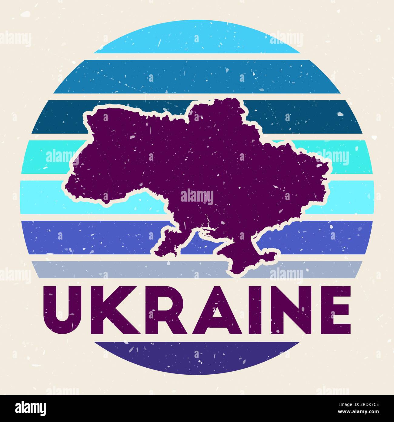Ukraine logo. Sign with the map of country and colored stripes, vector