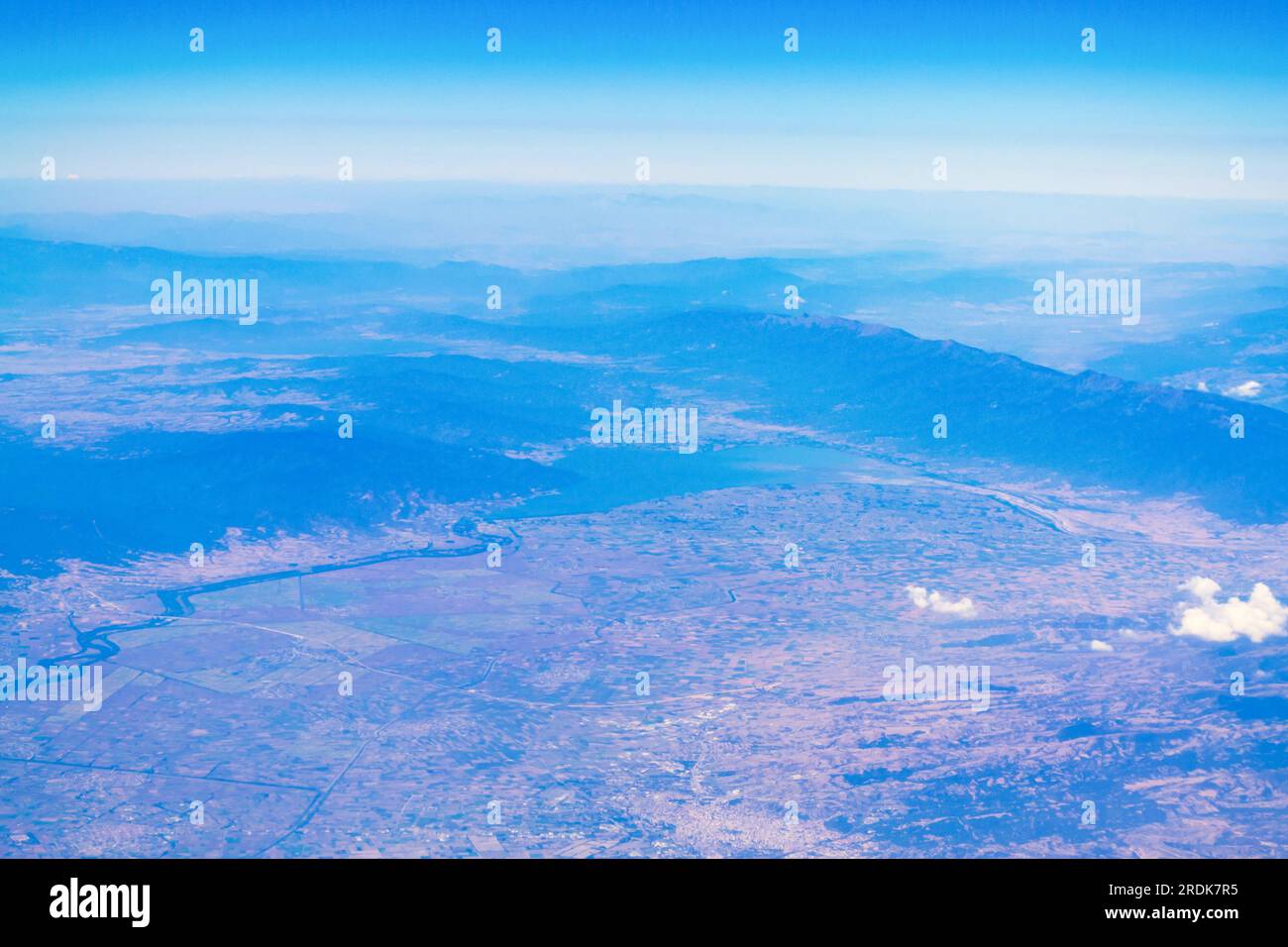 Aerial view of a valley of Macedonia, northeastern Greece and Rodopi  Mountain Range National Park seen from airplane from Santorini to Sofia  airport Stock Photo - Alamy