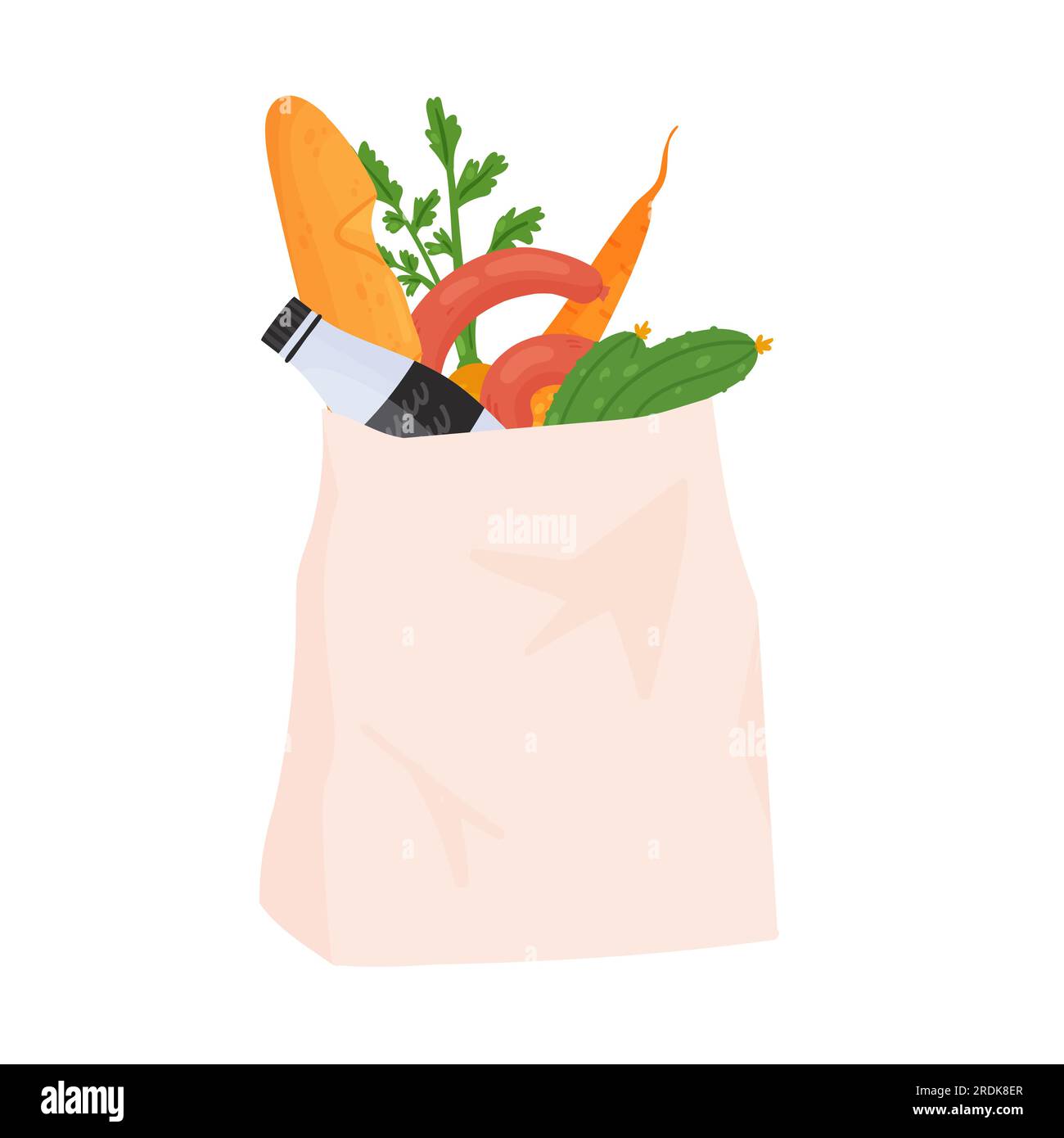 Sack of fresh products. Grocery shopping, food and drinks purchasing vector illustration Stock Vector