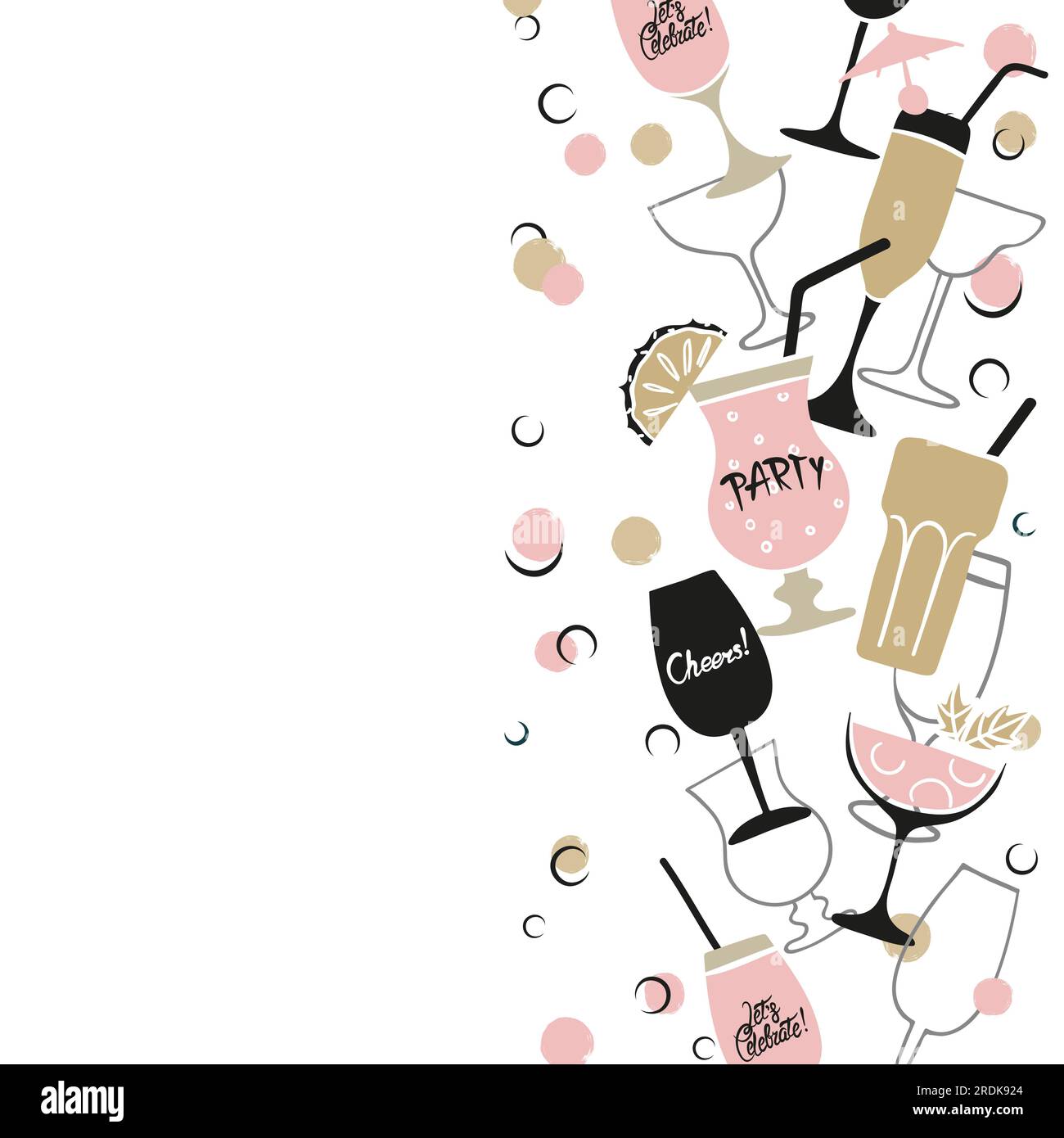 Cocktail party invitation or wine card design. Vector border with